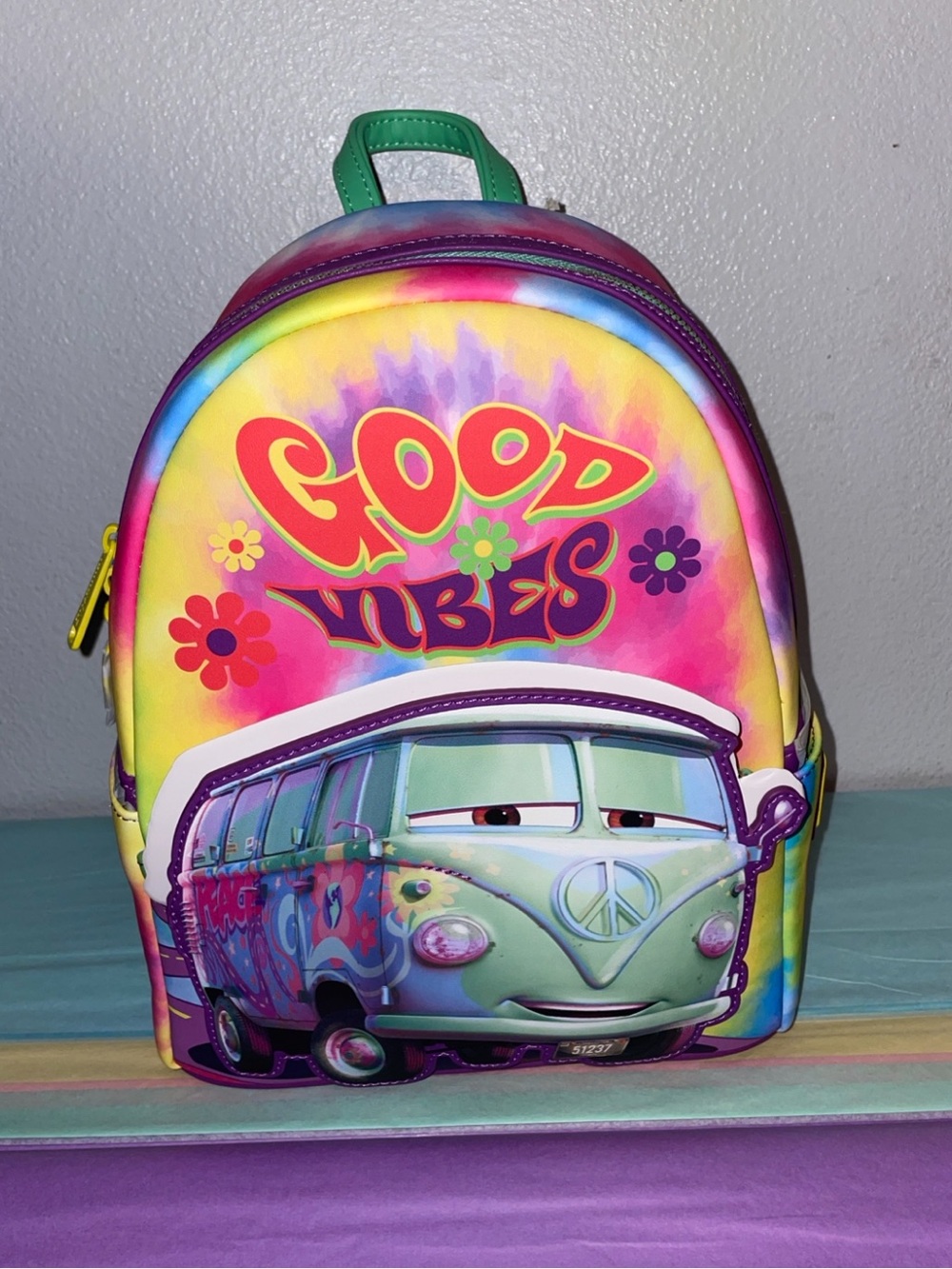 Loungefly Disney Pixar Cars Fillmore Good Vibes Groovy Tie Dye Mini Backpack